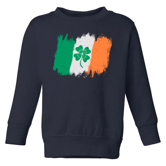 Cool St Patrick's Day Painted Distressed Irish Shamrock Flag Toddler Sweatshirt