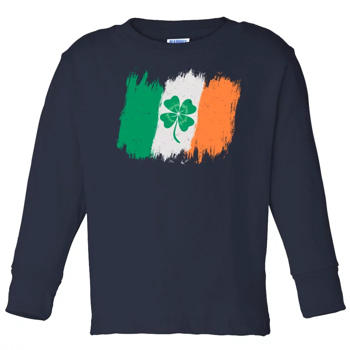 Cool St Patrick's Day Painted Distressed Irish Shamrock Flag Toddler Long Sleeve Shirt