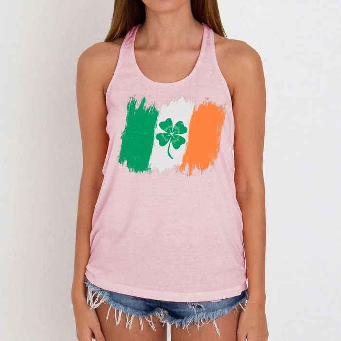 Cool St Patrick's Day Painted Distressed Irish Shamrock Flag Women's Knotted Racerback Tank