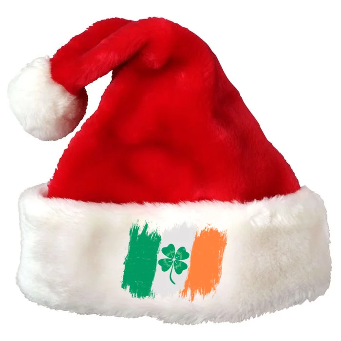 Cool St Patrick's Day Painted Distressed Irish Shamrock Flag Premium Christmas Santa Hat