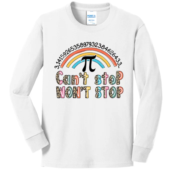 Can't Stop Pi Won't Stop Leopard Pi Day Math Lover Kids Long Sleeve Shirt