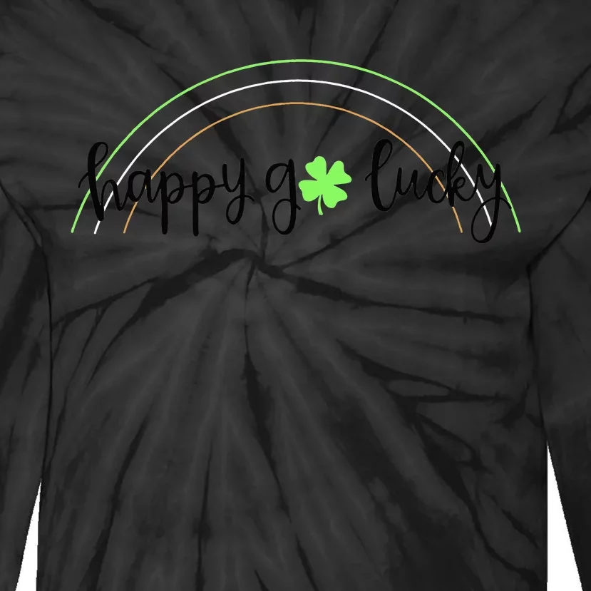 Cute Saint Patrick's Day Happy Go Lucky Clover Shamrock Tie-Dye Long Sleeve Shirt