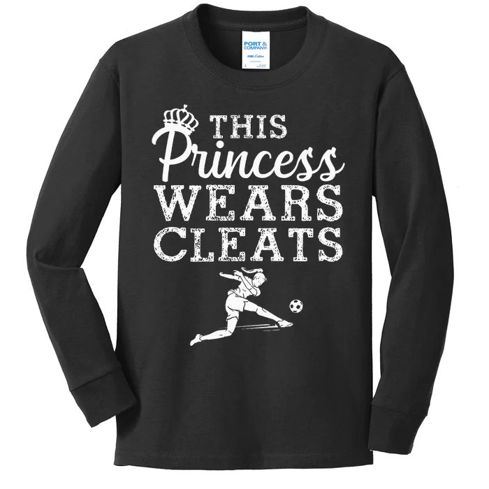 Cool Soccer Princess Wears Cleats Football Kids Long Sleeve Shirt