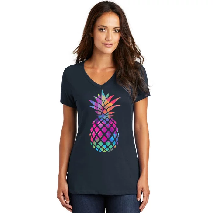 Colorful Simple Pineapple Women's V-Neck T-Shirt