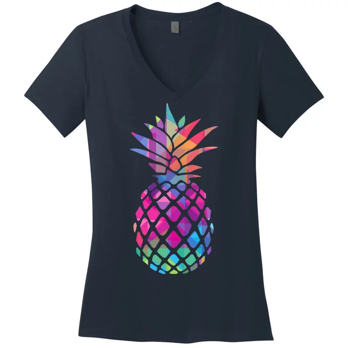 Colorful Simple Pineapple Women's V-Neck T-Shirt