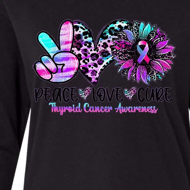 Cute Sunflower Purple Pink Ribbon Thyroid Cancer Awareness Womens Cotton Relaxed Long Sleeve T-Shirt