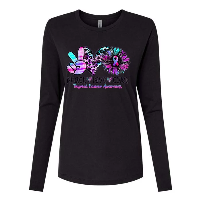 Cute Sunflower Purple Pink Ribbon Thyroid Cancer Awareness Womens Cotton Relaxed Long Sleeve T-Shirt