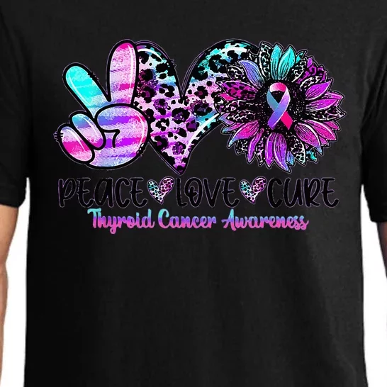 Cute Sunflower Purple Pink Ribbon Thyroid Cancer Awareness Pajama Set