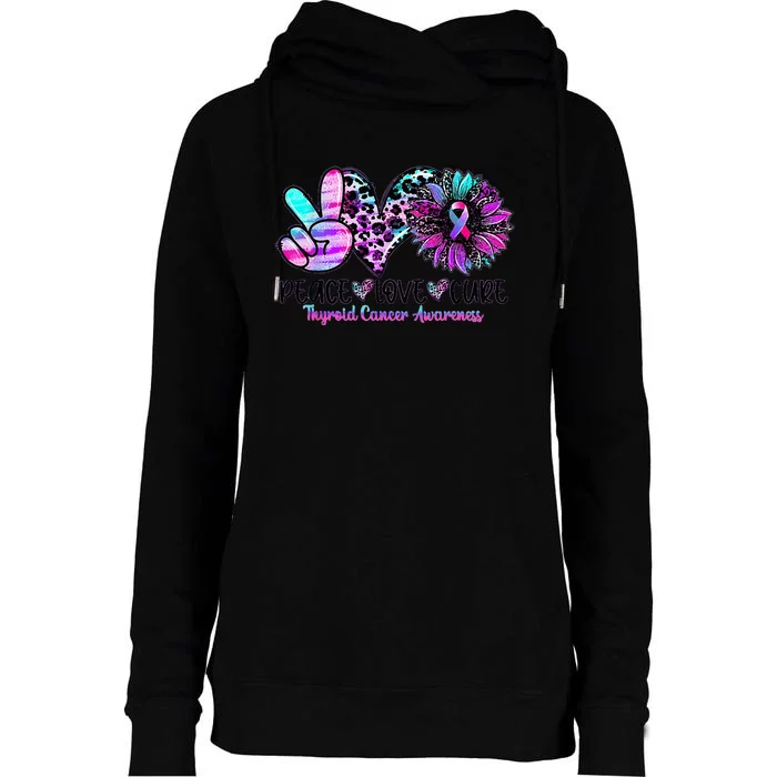 Cute Sunflower Purple Pink Ribbon Thyroid Cancer Awareness Womens Funnel Neck Pullover Hood