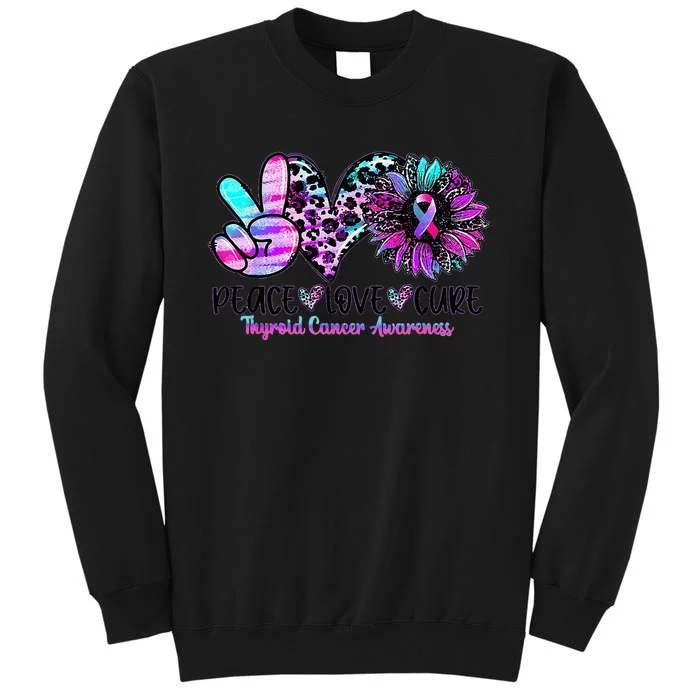 Cute Sunflower Purple Pink Ribbon Thyroid Cancer Awareness Tall Sweatshirt