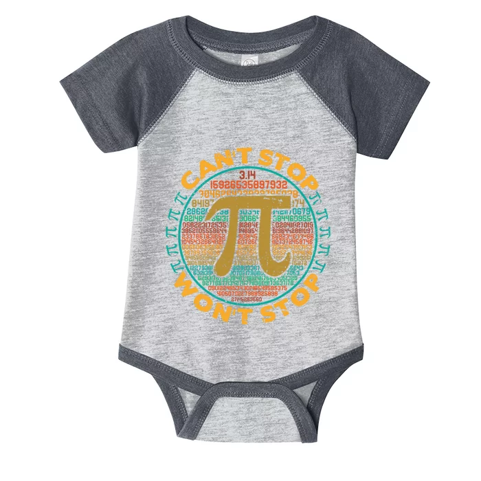 Can't Stop Pi Won't Stop Math Pi Day Funny Maths Teacher Infant Baby Jersey Bodysuit