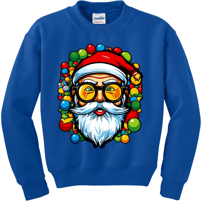 Cool Santa Pop Art Portrait Colorful Christmas Head Gift Kids Sweatshirt