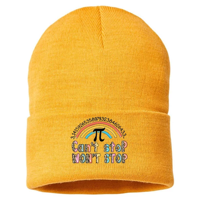 Can't Stop Pi Won't Stop Leopard Pi Day Math Lover Sustainable Knit Beanie