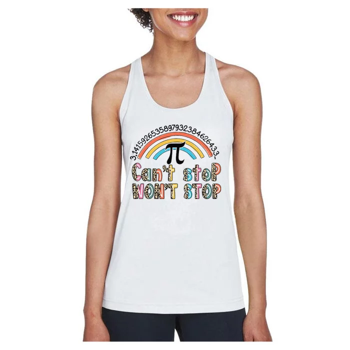 Can't Stop Pi Won't Stop Leopard Pi Day Math Lover Women's Racerback Tank