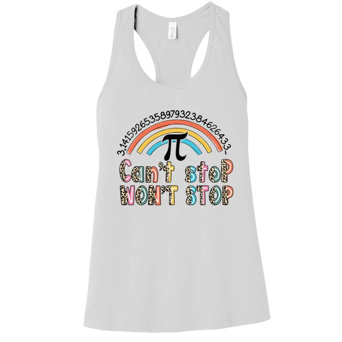 Can't Stop Pi Won't Stop Leopard Pi Day Math Lover Women's Racerback Tank