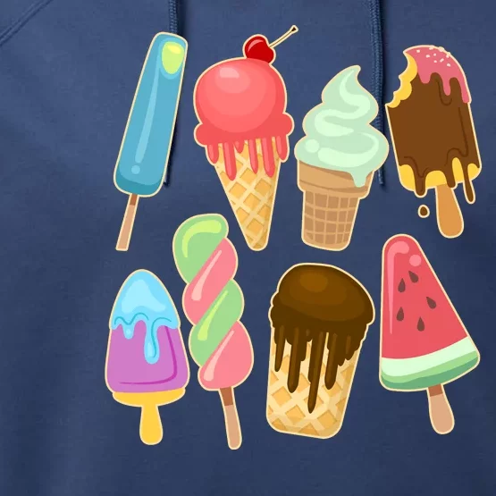 Cute Summer Popsicles And Ice Cream Performance Fleece Hoodie