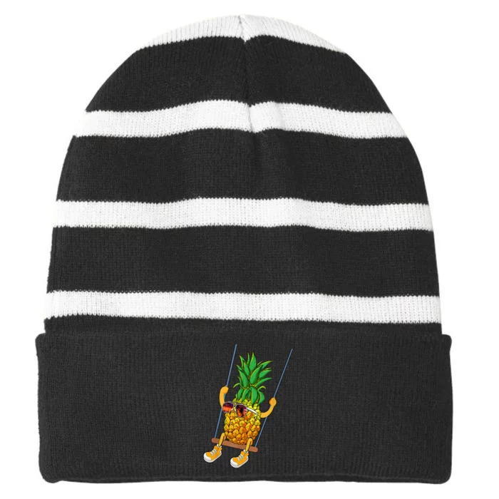 Cute Swinging Pineapple Swinger Striped Beanie with Solid Band