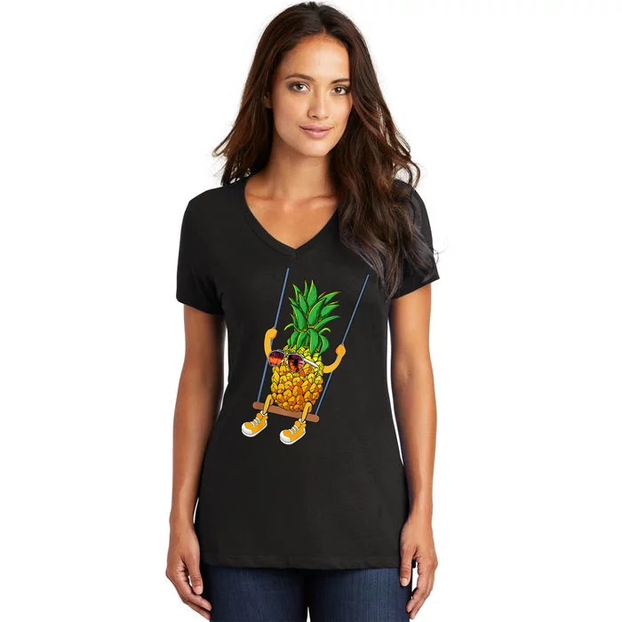 Cute Swinging Pineapple Swinger Women's V-Neck T-Shirt