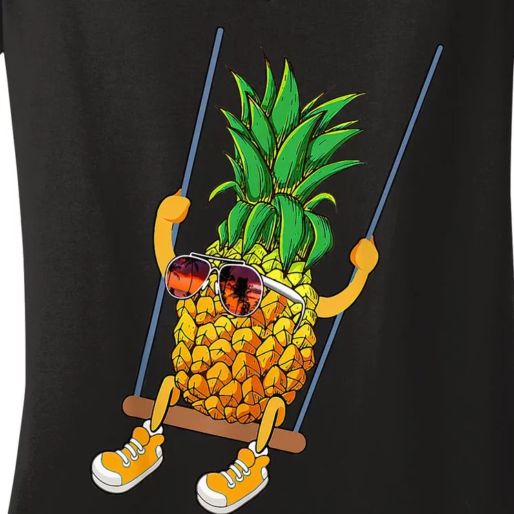 Cute Swinging Pineapple Swinger Women's V-Neck T-Shirt