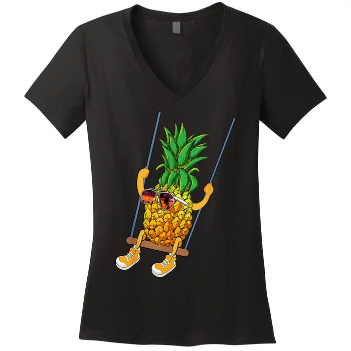 Cute Swinging Pineapple Swinger Women's V-Neck T-Shirt