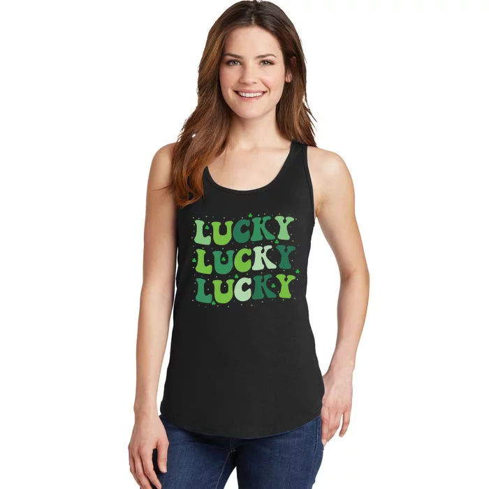 Cute St Patricks Day Lucky Retro Groovy Green Shamrock Irish Ladies Essential Tank