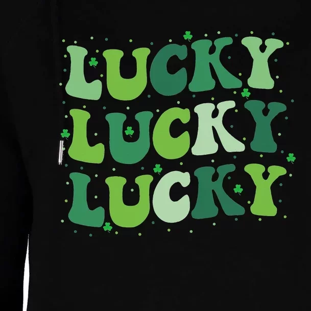 Cute St Patricks Day Lucky Retro Groovy Green Shamrock Irish Womens Funnel Neck Pullover Hood