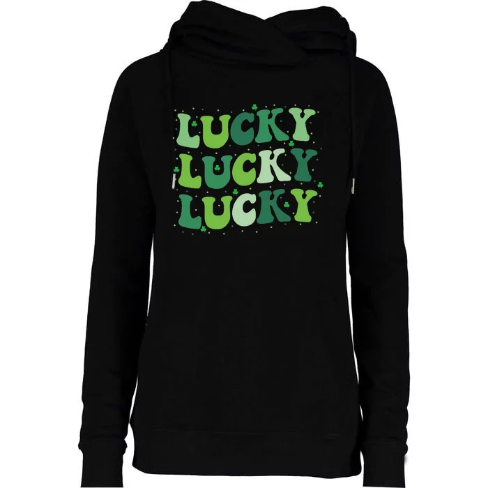 Cute St Patricks Day Lucky Retro Groovy Green Shamrock Irish Womens Funnel Neck Pullover Hood