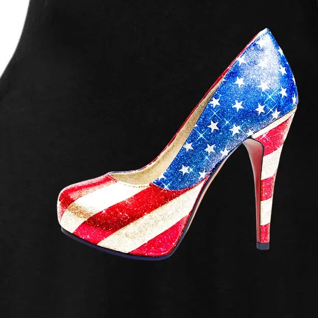 Cute Sparkly Patriotic American Usa Flag Heels Shoes Ladies Tri-Blend Wicking Tank