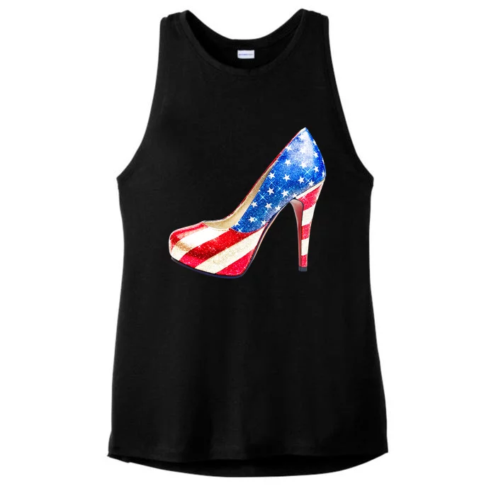 Cute Sparkly Patriotic American Usa Flag Heels Shoes Ladies Tri-Blend Wicking Tank