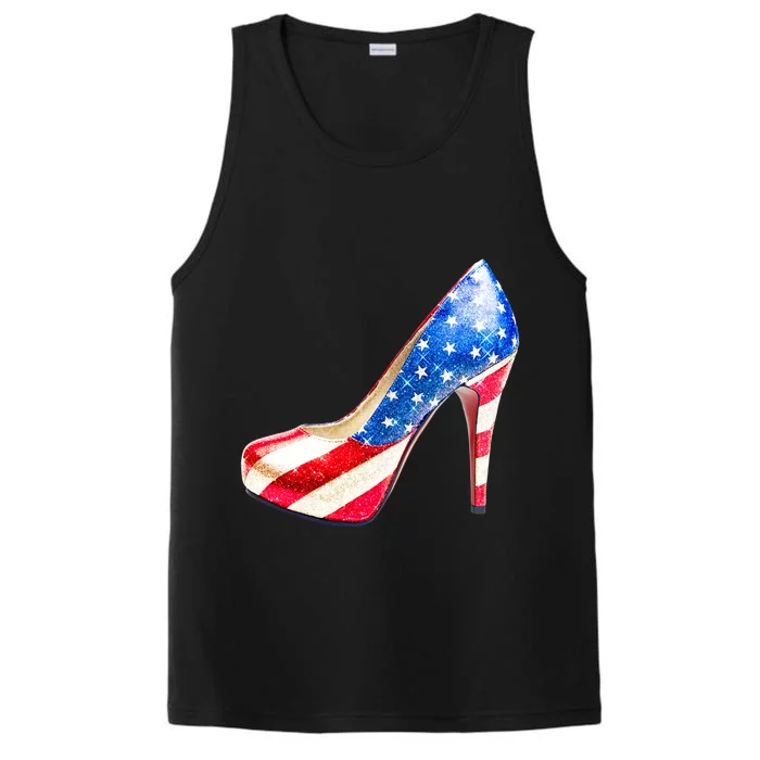 Cute Sparkly Patriotic American Usa Flag Heels Shoes Performance Tank