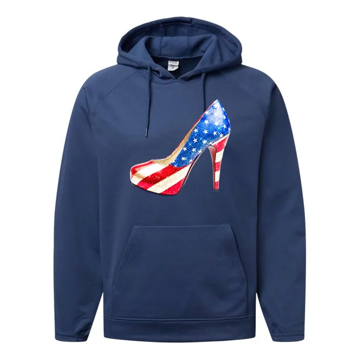 Cute Sparkly Patriotic American Usa Flag Heels Shoes Performance Fleece Hoodie