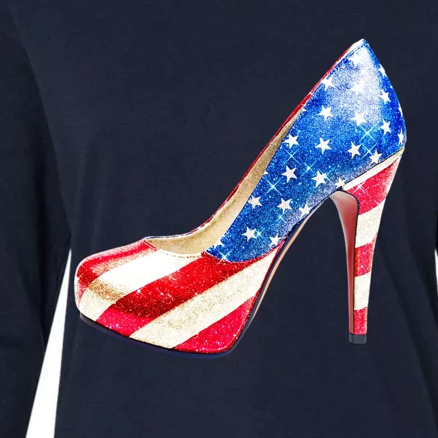 Cute Sparkly Patriotic American Usa Flag Heels Shoes Womens Cotton Relaxed Long Sleeve T-Shirt