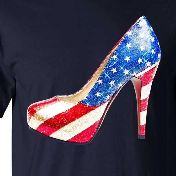 Cute Sparkly Patriotic American Usa Flag Heels Shoes Tall T-Shirt