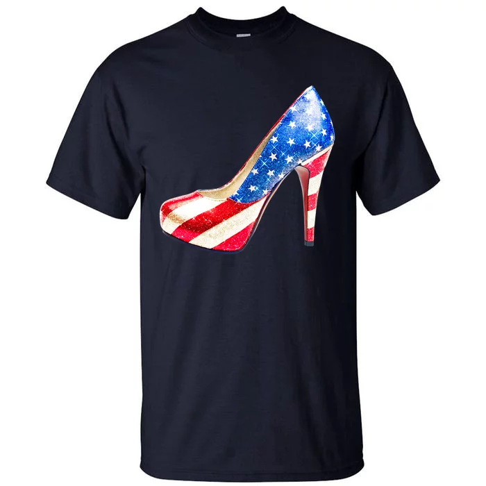 Cute Sparkly Patriotic American Usa Flag Heels Shoes Tall T-Shirt