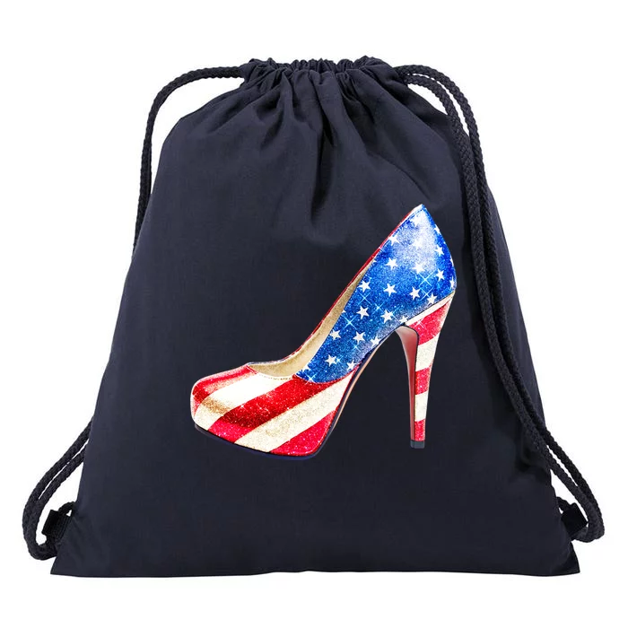 Cute Sparkly Patriotic American Usa Flag Heels Shoes Drawstring Bag