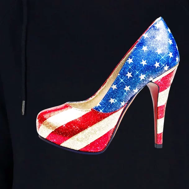 Cute Sparkly Patriotic American Usa Flag Heels Shoes Womens Funnel Neck Pullover Hood