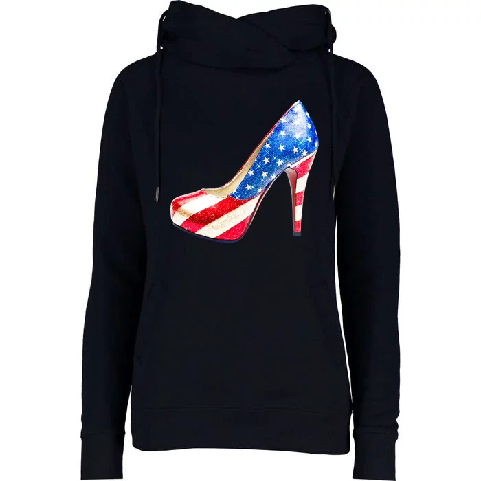 Cute Sparkly Patriotic American Usa Flag Heels Shoes Womens Funnel Neck Pullover Hood