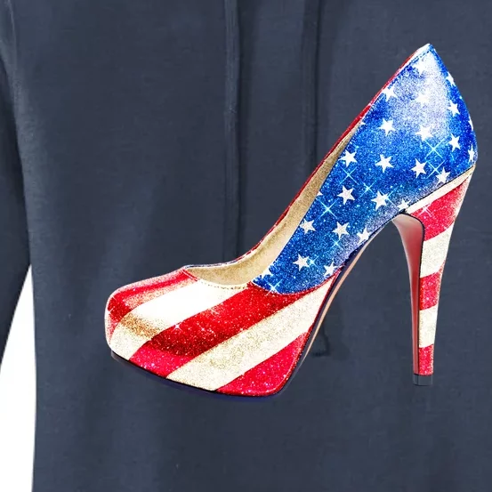 Cute Sparkly Patriotic American Usa Flag Heels Shoes Women's Pullover Hoodie