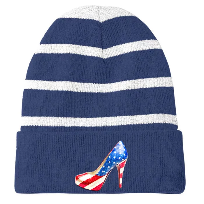 Cute Sparkly Patriotic American Usa Flag Heels Shoes Striped Beanie with Solid Band