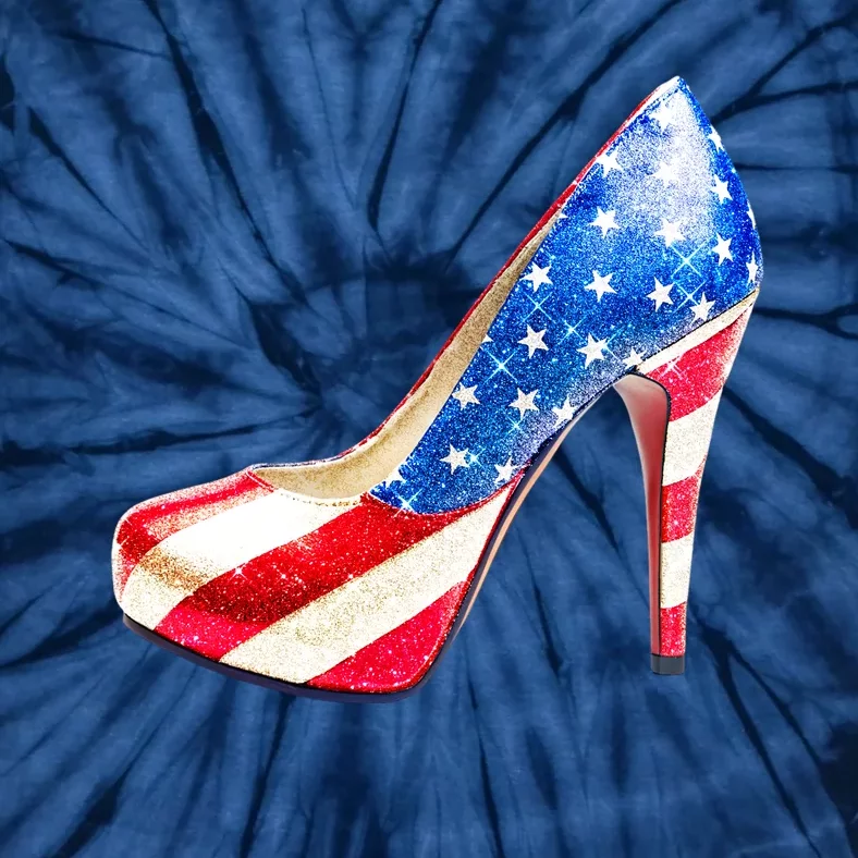 Cute Sparkly Patriotic American Usa Flag Heels Shoes Tie-Dye T-Shirt