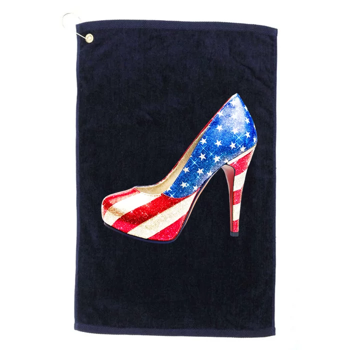 Cute Sparkly Patriotic American Usa Flag Heels Shoes Platinum Collection Golf Towel