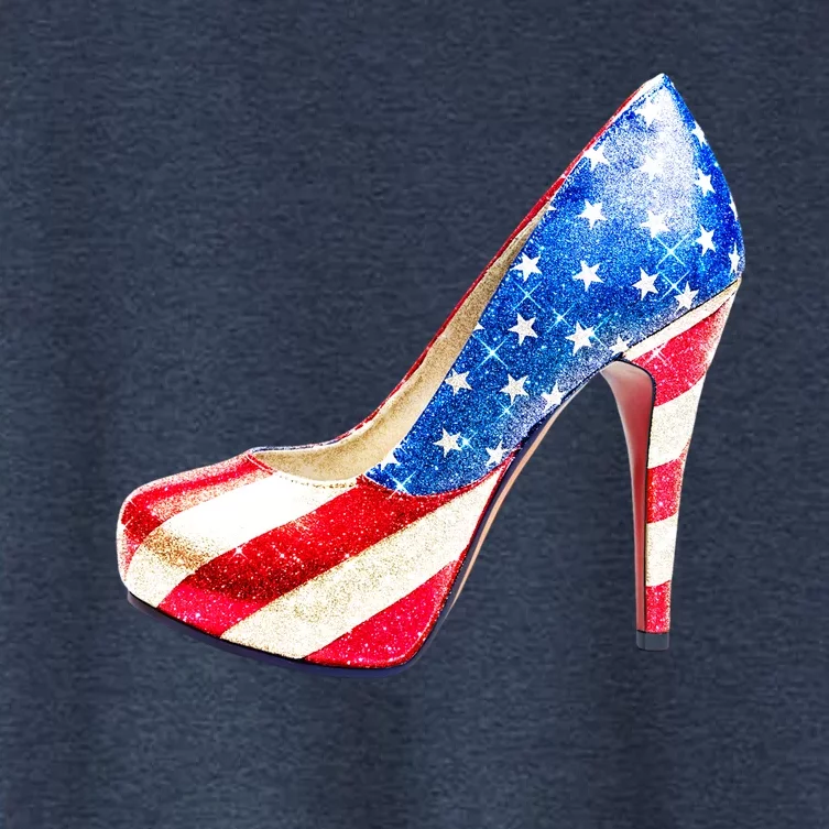 Cute Sparkly Patriotic American Usa Flag Heels Shoes Women's Crop Top Tee