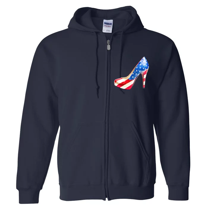 Cute Sparkly Patriotic American Usa Flag Heels Shoes Full Zip Hoodie