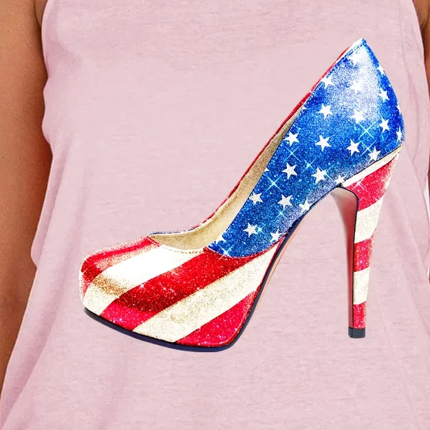 Cute Sparkly Patriotic American Usa Flag Heels Shoes Women's Knotted Racerback Tank