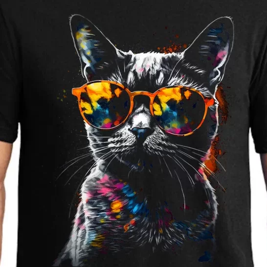 Cat Sunglasses Pet Animal Art Cat Pajama Set