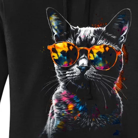 Cat Sunglasses Pet Animal Art Cat Women's Pullover Hoodie