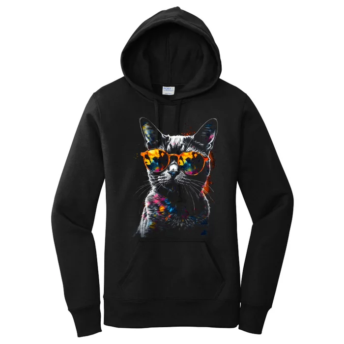 Cat Sunglasses Pet Animal Art Cat Women's Pullover Hoodie