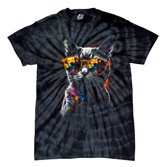 Cat Sunglasses Pet Animal Art Cat Tie-Dye T-Shirt