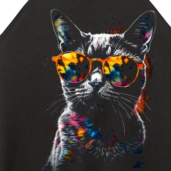 Cat Sunglasses Pet Animal Art Cat Women’s Perfect Tri Rocker Tank