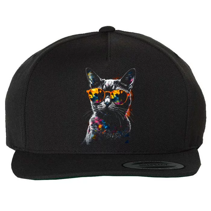 Cat Sunglasses Pet Animal Art Cat Wool Snapback Cap